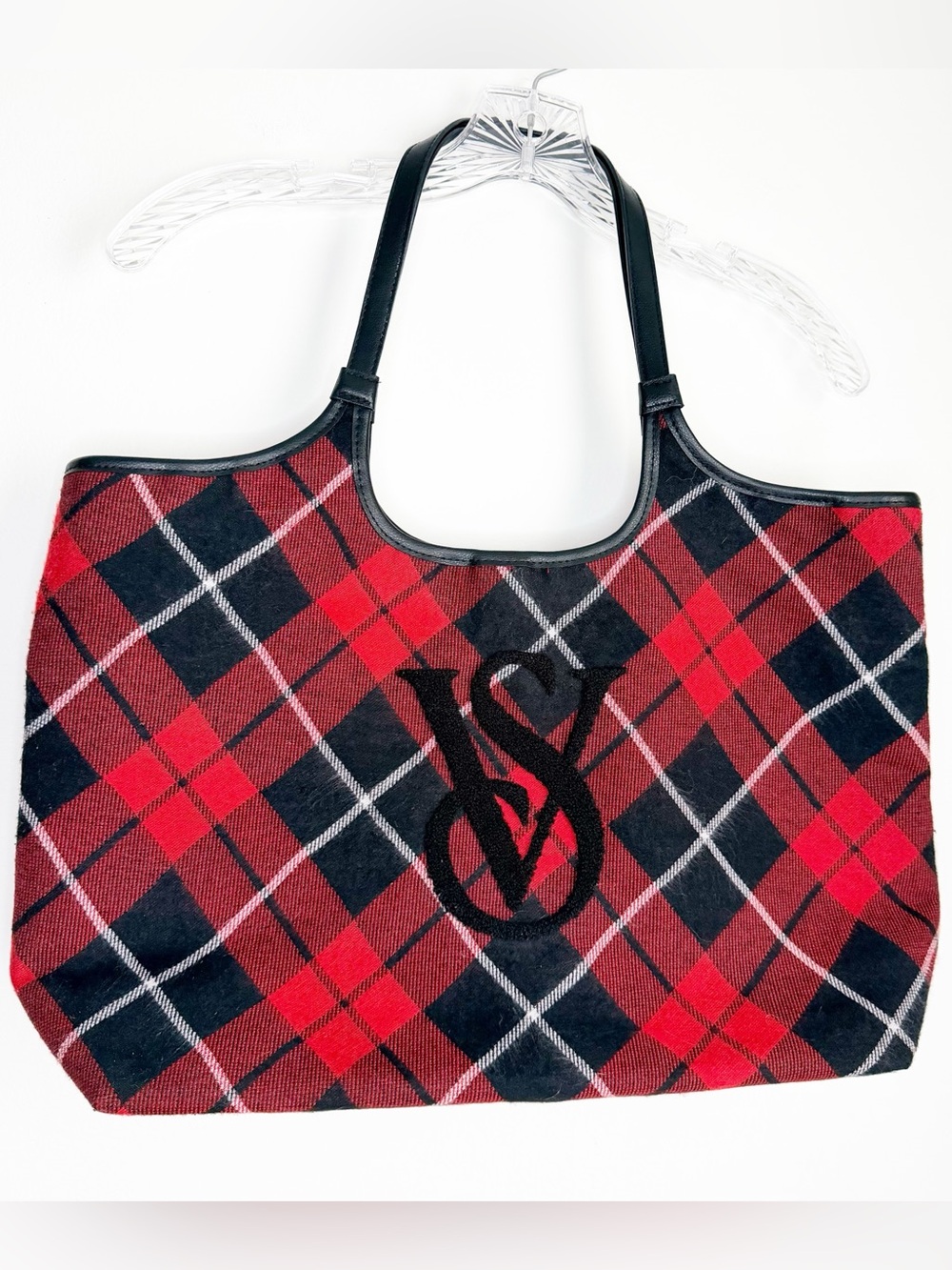 Victoria's Secret Red and Black Plaid Tote with VS Monogram